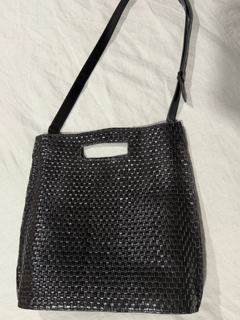 COS Dark Brown FOLIO HAND-WOVEN BAG - LEATHER